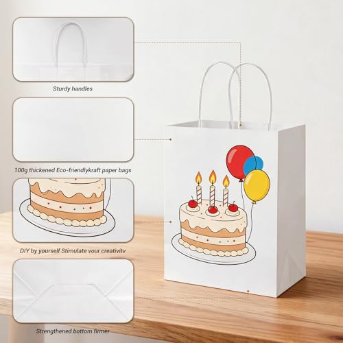 bagmad 100Pcs Medium White Kraft Paper Bags