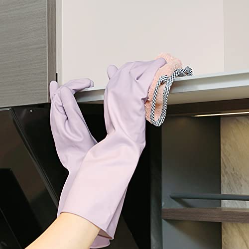 Image of COOLJOB Large Household Rubber Gloves with Cotton Liner & Non-slip Grip, Waterproof Long Lasting Dishwashing Gloves for Kitchen & Bathroom Cleaning, Purple, 1 Pair