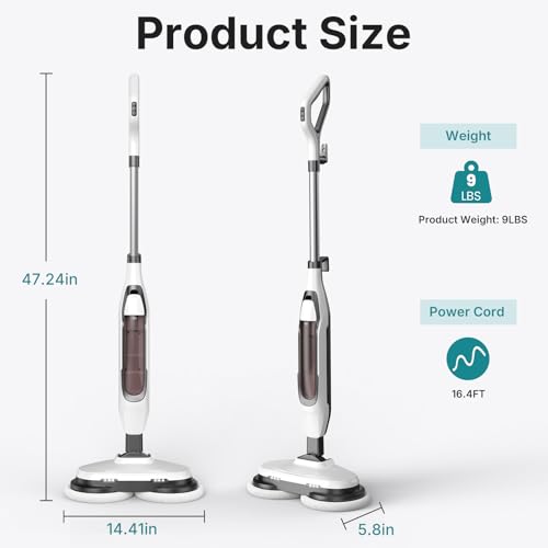 Image of OLIXIS Steam Mop, All-in-One Scrubbing Steam Mops for Floor Cleaning with Rotating Pads, Floor Steamer with 2 LED Lights, 4 Cleaning Modes, Swivel Steering, 16.4 FT Cord, Safe for Hardwood and Tile