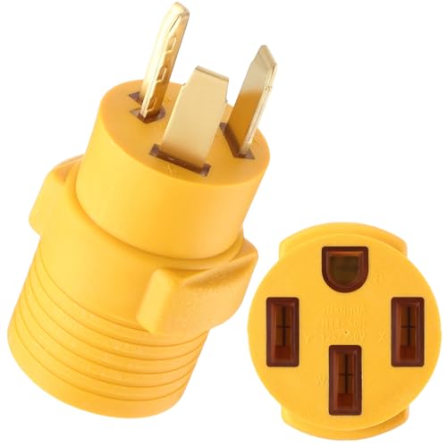 Kanayu Ev Charger Adapter Compatible with NEMA 10-30p to 14-50r for Level 2 Ev Charging at Old Dryer Socket 30 Amp 3 Prong Dryer Plug to 50 Amp 4 Prong Charging Connector (Yellow)