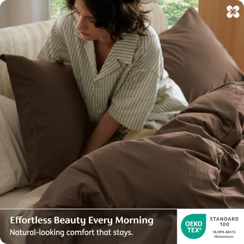 Image of Bedsure 100% Washed Cotton Duvet Cover Cal King - Brown Minimalist Bedding Set Linen Like - PureWoven Plain Simple & Soft Comforter Cover for All Seasons (Brown, California King, 104 inchx98 inch)
