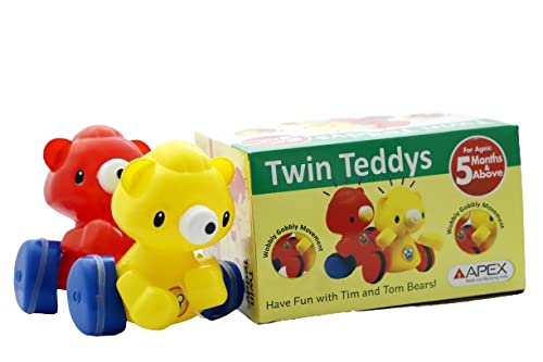 APEX Tim and Tom Plastic Bears Set for Kids, Twin teddys Platic Set for 5+ Month Kids in Multicolor