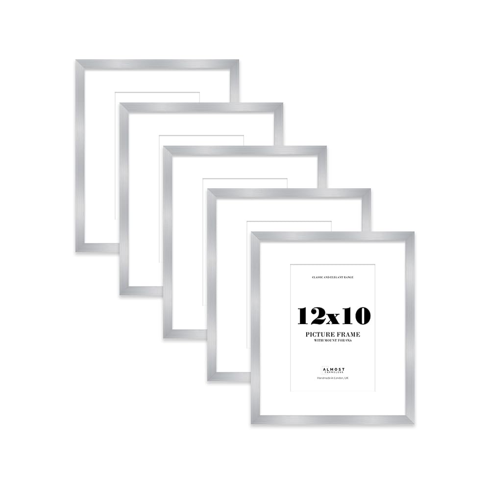 Silver Picture Frame 12x10 With 9x6 Mount for Photos - Wall & Table Display, Landscape or Portrait, 5 Pack