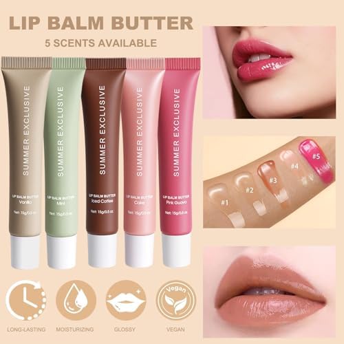 Summer Exclusive 립 버터 밤 - 시어 버터 및 올리브 버터가 함유된 울트라 하이드레이팅 영양 립 케어, 천연 성분, 건조하고 갈라진 입술을 진정시킵니다 (05# 핑크 구아바) — 사진 3