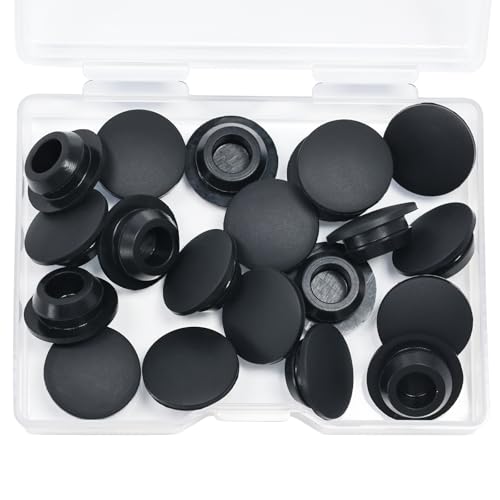 Image of 25 Pcs 10 mm Silicone Rubber Plugs Snap in Locking Hole Plugs for 10-10.5 mm (3 /8 inch-7 /16 inch) Round Holes, Flush Type Rubber Stoppers, Flexible Tube Pipe End Caps Covers, Waterproof Sealing Plugs, Black