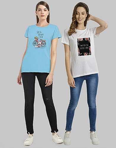 Image of Combo Women's T-Shirts, Cotton Half Sleeves Round-Neck Printed T-Shirt for Girls, & Women Tees (Pack of 2) 960-980-