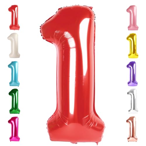 Image of 1 Balloon Numbers Birthday Decorations, 40In Red Balloons for Men Women | Eye-catching Appearance, Perfect Decorative Centerpieces, Convenient Self-sealing Structure, Widely for Various Occasions