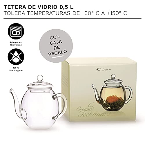 Tetera de Vidrio Creano con Tapa para 500 ml para Té en Flor y Té Suelto así como Bolsitas de Té - 0,5L - Imagen 4