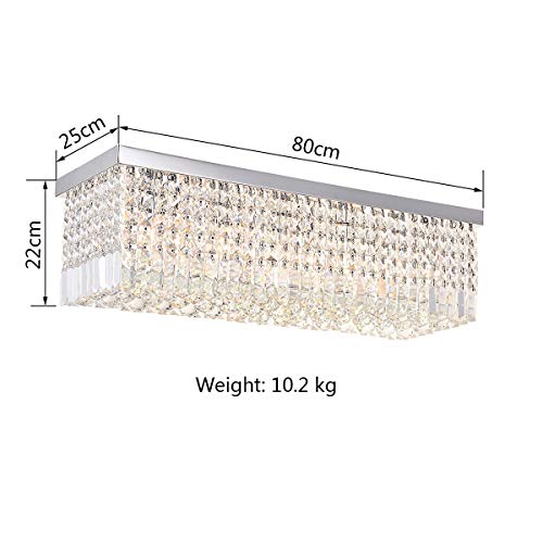A1A9 Modern Crystal Chandelier Lights Luxury Rectangle Raindrop Elegant Ceiling Light Chrome Flush Mount LED Pendant Lighting Fixture for Livingroom, Dining Room, Foyer, Stairway, Lounge, Bar, Club