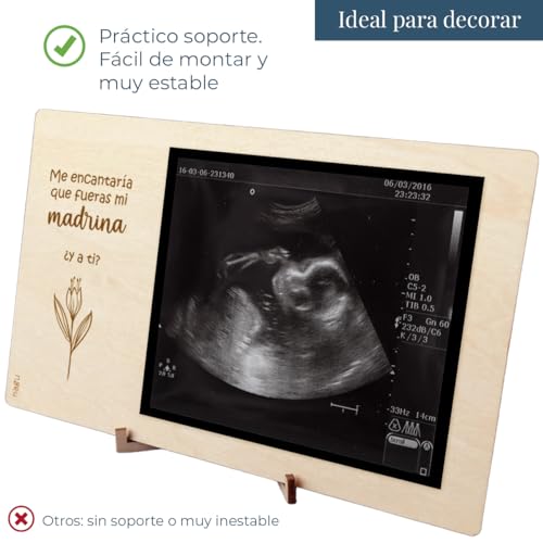 Miniatura 4 de Nagu Marco De Fotos De Madera - Regalos Personalizados - Quieres Ser Mi Madrina - Recuerdos Bautizo Para Bebé - Foto 10x15 Cm - Soporte Para Mesa - Trasera Lisa Para Dedicatoria Especial