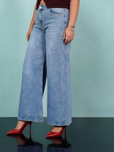 Image of Miss Chase A+ Women's Wide-Leg High Rise Regular-Length Stretchable Denim Jeans