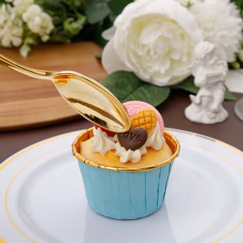 bUCLA 600 Pieces Gold Plastic Spoons Disposable - 6.9inch Heavy Duty Spoons Bulk - Gold Plastic Silverware, Ideal for Wedding,Party&Daily Using