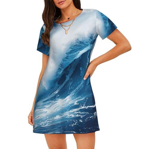 Chemise de nuit respirante anti-chaleur imprimé Big Ocean Wave