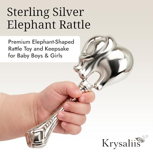 Image of Elephant Baby Rattle for Boy and Girl, 925 Sterling Silver, Newborn Gifts for Babies 0-12 Months, Non-Tarnishing, Beautiful Box Packaging, Custom Engraving Available