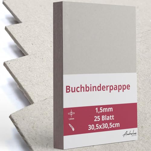 25 Blatt, 30,5 x 30,5 cm, Graupappe 1,5 mm dick, Buchbinderpappe 925 g/m², Graukarton, Presskarton, Recyclinkarton, Bastelarbeiten, binde, Scrapbooking