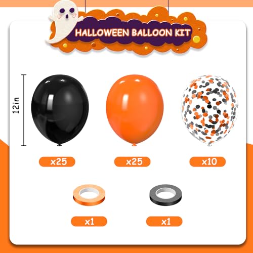 Image of Black and Orange Balloons, 60Pcs 12inch Black Orange Confetti Latex Balloons for Halloween Birthday Celebration Party Decoration