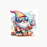 Gnome Enjoying Ice Cream Cone Decal Sticker for Drink Tumblers, Adorable Funny Laptop Decals, Binders, Phones and so much more!