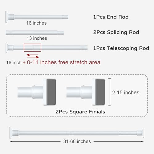 Image of UIOSANRT White Shower Curtain Rod 31-68 Inches Non-Slip Shower Rod Tension Mounted No Drill Shower Curtain Rods Spring Tension Rod Adjustable Tension Curtain Rod for Windows Bathroom