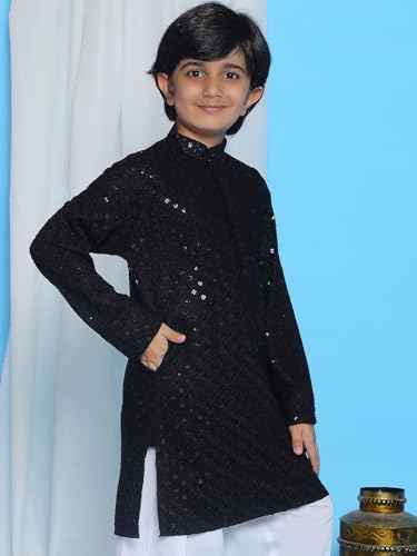 Image of AJ DEZINES Chikankari Kurta For Boys- Ethnic Wear | Embroidery Chikankari Sequined | Traditional & Festive Outfit | Cotton Stylish Boys Kurta | Perfect For Wedding & Family Function