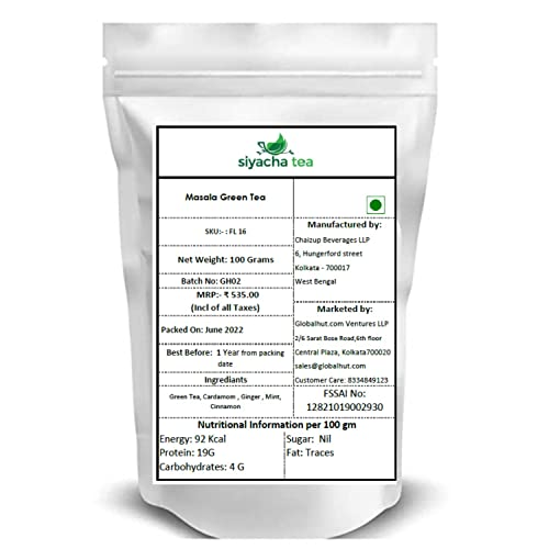 Image of Siyacha Tea Masala Green Tea, 100 Grams, Organic Chai Patti with Cardamom, Ginger, Mint, Cinnamon Blend, For Digestion, Cough & Cold, Weight Loss, Summer Spicy Beverage, Makes 50 Cups (approx)