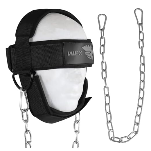 WFX Arnés para la Cabeza Inmersión del Cuello Cadena de Acero Larga Resistente Arnés para el Cuello Ajustable Fitness Levantamiento de Pesas Correa Acolchada de Neopreno Entrenamiento de Resistencia
