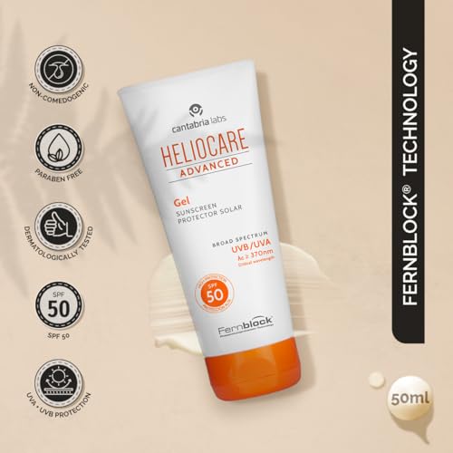 Image of Heliocare Advanced Gel SPF 50 Sunscreen | Sunscreen for Oily & Combination Skin | Broad Spectrum UVA /UVB Protection | Antioxidant-Rich | Lightweight, Dewy Finish | No White Cast | 50ml