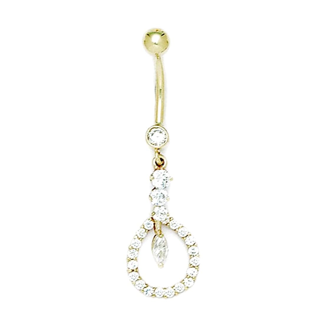 Bauchnabelring aus 14 Karat Gelbgold, Zirkonia, künstlicher Diamant, 14 Gauge, baumelnder Kreis, Maße: 42 x 12 mm, Schmuckgeschenk für Frauen, Metall, Zirkonia