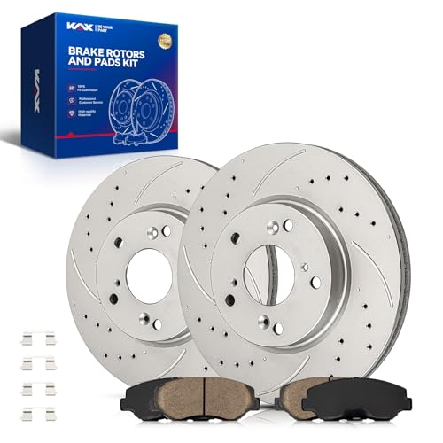 Image of KAX Front Brake Kit, Drilled and Slotted Brake Rotors, Ceramic Brake Pads | Fits Honda Accord 2003-2010 2.4L, Automotive Replacement Brake Kit