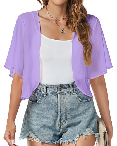 Image of ZNVGIRL Women Shrug Chiffon Cardigans Open Front Short Sleeve Bolero for Evening Dressy 2026