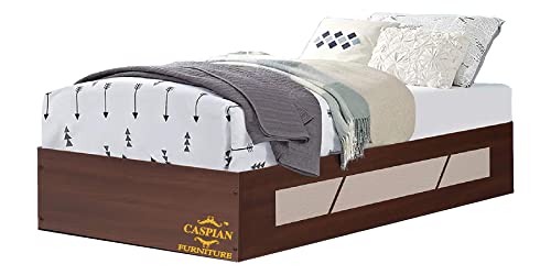 Image of CASPIAN Single Bed Engineered Wood 72 x 30 inch (Walnut Brown & White) | Walnut Finish Multipurpose Divan Bed with Storage Box | Wooden Furniture for Home, Living Room & Bedroom (with Mattress)
