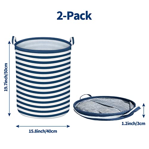Consmos 2-Pack Collapsible Laundry Basket, Large Laundry Hamper With Handle, Freestanding Laundry Baskets Dirty Clothes Basket For Bedroom, Bathroom& College Dorm, Navy Blue & White Stripe #TOP2