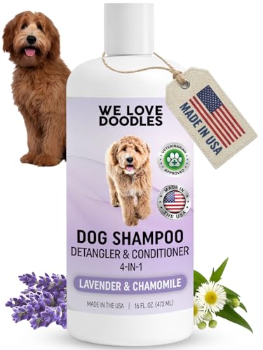 4-in-1 Dog Shampoo Dog Shampoo, Conditioner & Detangler - Best Shampoo for Goldendoodles, Poodles & Doodles - for Matted Pet Hair - Made in The USA, 16OZ, Lavender [We Love Doodles]