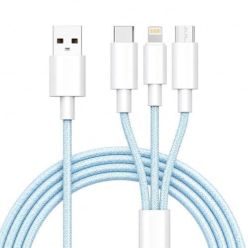 Image of Sounce 60W 3-in-1 Fast Charging Cable 1.5M Nylon Braided, 3A Multi Charger with Type-C Micro USB Lightning Support for iPhone Samsung OnePlus Xiaomi Oppo Vivo Android Car Charger (Black)