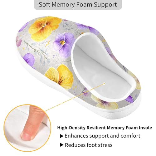 JUNZAN Cartoon Pansy Gray Women Cotton Slippers Soft Memory Foam Bedroom Shoes for Hotel Birthday Presents 6-72