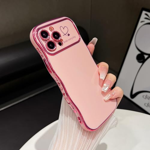 Qokey Plated Hearts Wavy Case for iPhone 15 Pro, Pink - image 6