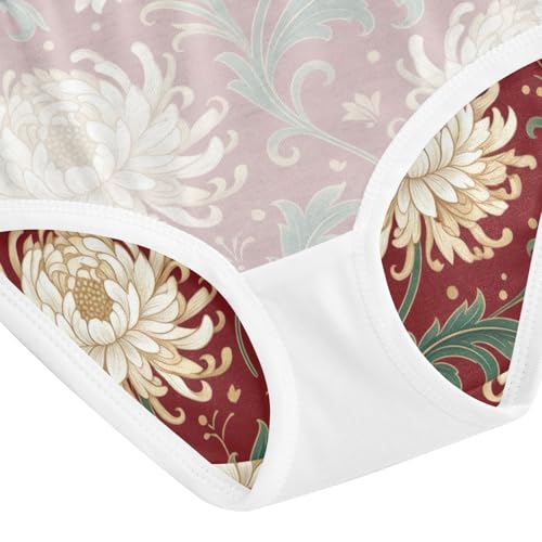 Chrysanthemum Floral Red Vintage Underwear for Girls, Toddler Panties, Cotton Underwear for Girls, 2–8 Years4