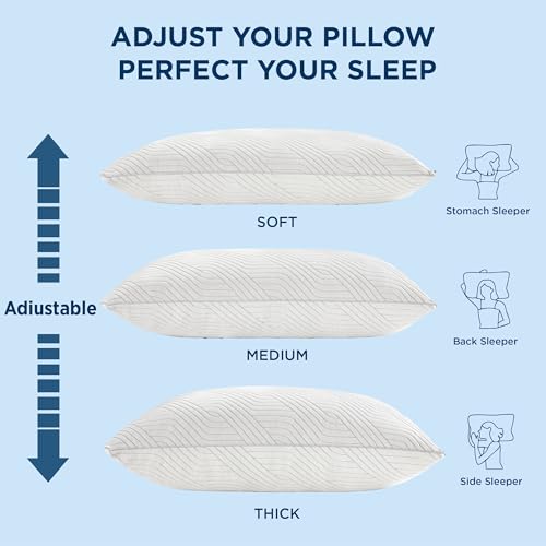 Bedsure Memory Foam Pillows Queen Size, Set of 2, Adjustable Firm Bed Pillows for Sleeping, Cooling Dual-Sided Design, Rayon Derived from Bamboo Pillowcases for Side, Back, Stomach Hot Sleepers