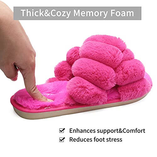 JIASUQI Women's Open Toe Slippers Fuzzy Fluffy House Slippers for Women Cozy Criss Cross Furry Slides Slippers3