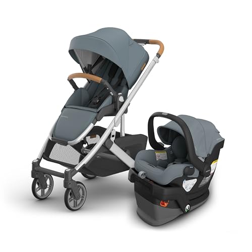 Image of UPPAbaby Cruz V3 Stroller + Mesa V3 Car Seat Travel System Combo - Toddler Seat, Bumper Bar, Bug and Rain Shields, Car Seat Base, and Infant Insert Included - Callum (Stone Blue)