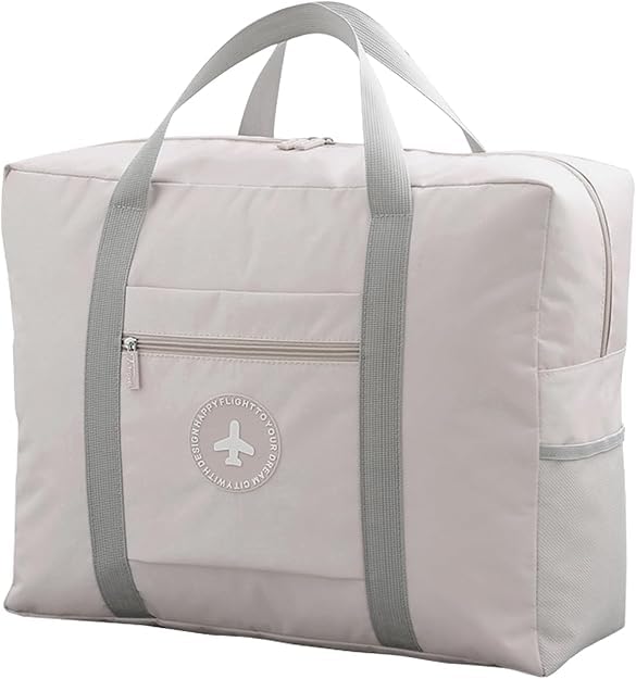 Image of CAVALO - Be Unique Travel Bags for Luggage Spacious with Pockets Foldable Weekender Zipper Duffle Bag, Stylish Handbag Carry on Trolley Bag Waterproof (44 x 18 x 35 cm) (Beige)
