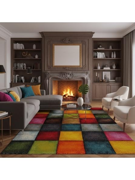 Tapis moderne multicolore avec velours 13 mm isolant