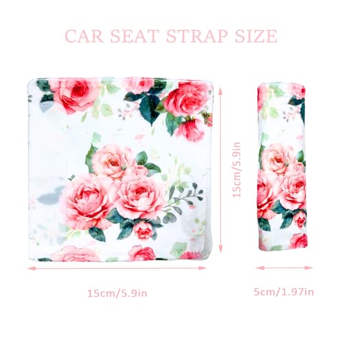 Image of Carseat Strap Covers for Babies, Ultra Soft Double-Sided Use Shoulder Covers, 2 Pack Infant Seat Belt Covers for Car Seats /Strollers /High Chairs, for Baby Toddler Infant Boy Girl, Rose