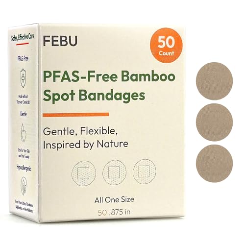 FEBU Eco-Friendly Bamboo Fabric Bandages | PFAS Free Bandages for Scrapes & Cuts | Flexible Fabric Bandage | Fully Compostable Latex Free Bandage | 50 Count Spot