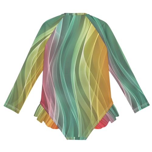 Girls One Piece Swimsuits Long Sleeve Swimsuit Zipper Bathing Suits Rainbow Shiny Stripes2
