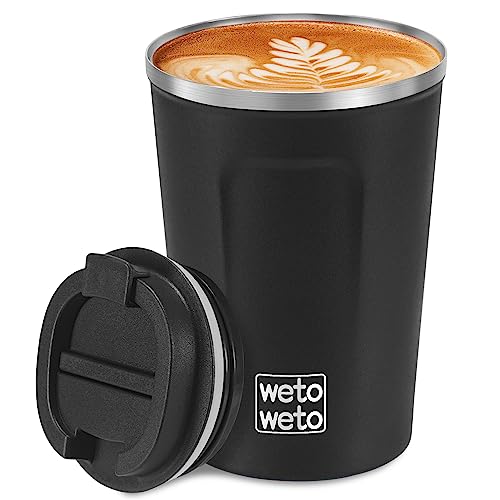Image of WETOWETO 12 oz Stainless Steel Insulated Tumbler, Spill Proof Coffee Travel Mug with Lid, Reusable Coffee Cups with lids, Portable Coffee Mug Thermal Cup for Keep Hot Ice Drink, (Black)