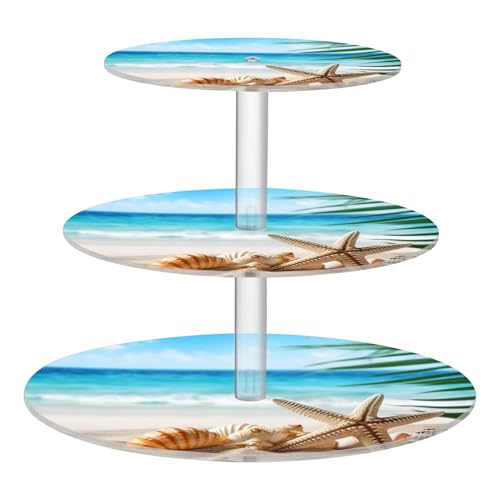 PYBUG Starfish Shell 3 Tier Acrylic Cupcake Stands Tower,Dessert Table Display Set for Tea Party,Wedding,Birthday, Baby Shower