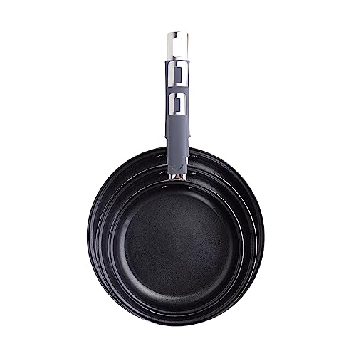 RENBERG VIRTON - Juego de 3 Sartenes de Acero Inoxidable (16, 20, 24 cm) - Antiadherente, Mangos de Silicona Resistente al Calor, Base de Inducción Completa - Aptas para Todo Tipo de Cocinas