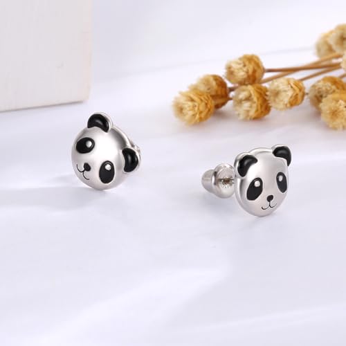 Cute Animal Earrings Screw Back 925 Sterling Silver Cat Panda Dinosaur Hypoallergenic Jewelry Gifts for Women4