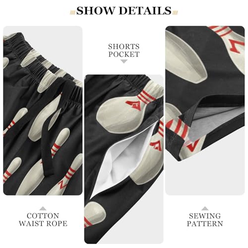 Men's Short Pajama Bottoms Bowling Sport Black Home Casual Sleep Pants3