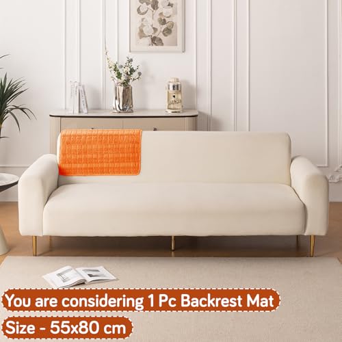 Image of HOKIPO 'Plush Haven' Premium Anti-Slip Backrest Mat | Soft Fluffy Plush Fabric, Orange - 1 PC (AR-6256-OR)